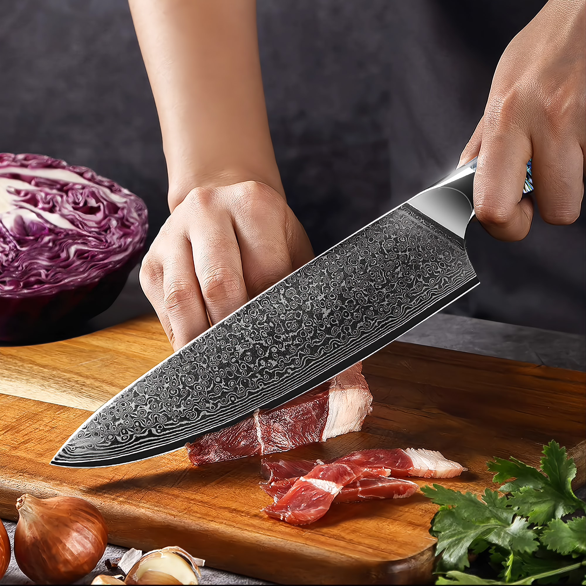 10-Piece Damascus Knife Set in Gift Boxes