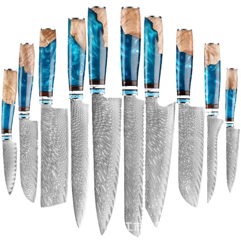 10-Profile Damascus Knife Series with Stabilised Wood Handles