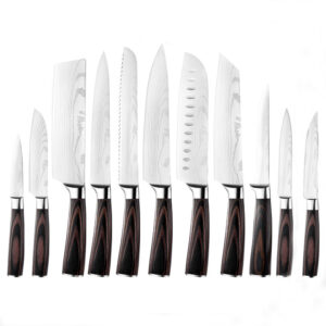 11-Piece Japanese-Style Knife Set with Damascus-Pattern Finish