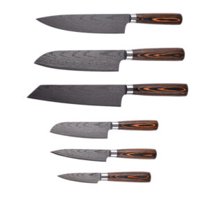 6-Piece Japanese-Style Knife Set with Damascus-Pattern Finish