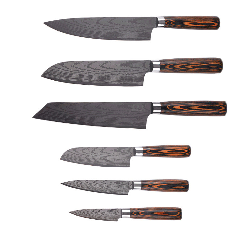 6-Piece Japanese-Style Knife Set with Damascus-Pattern Finish