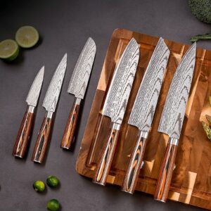 6-Piece Japanese-Style Knife Set with Damascus-Pattern Finish