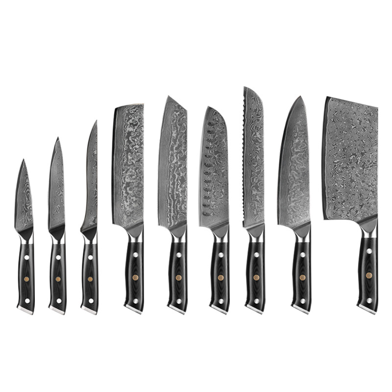 9-Piece Damascus Kitchen Knife Set with G10 Handles