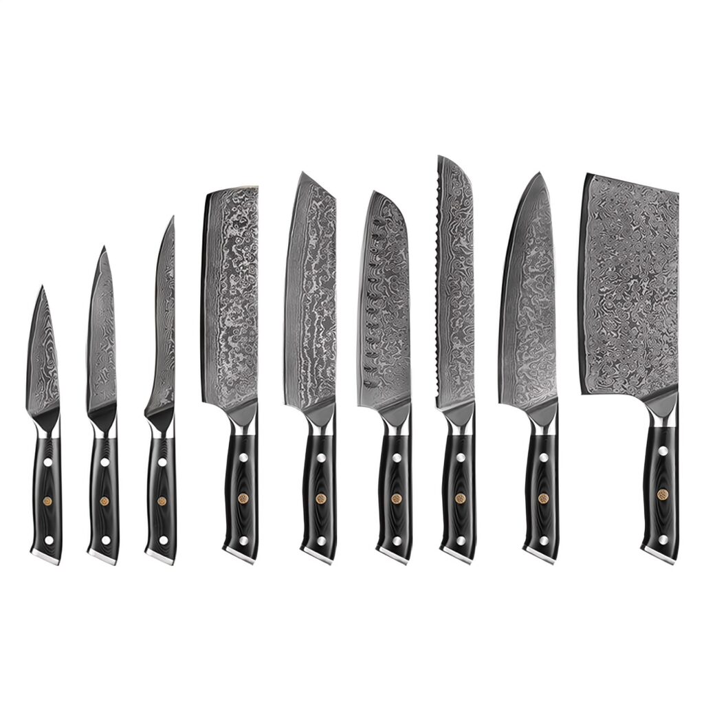 9-Piece Damascus Kitchen Knife Set with G10 Handles