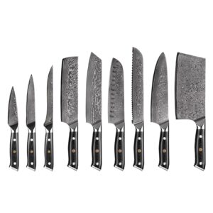 9-Piece Damascus Kitchen Knife Set with G10 Handles