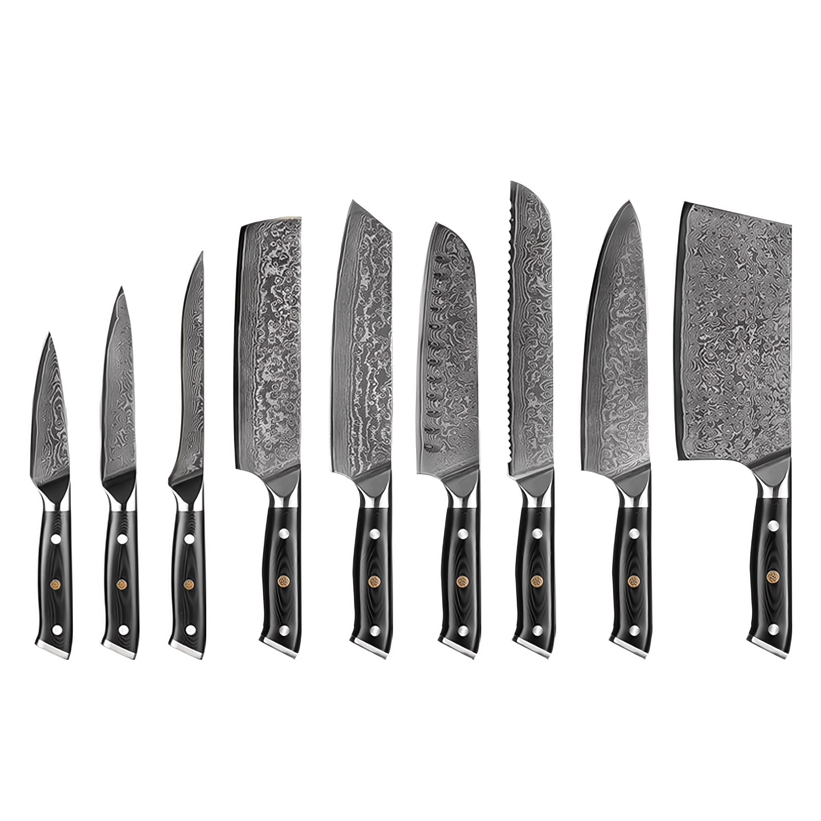 9-Piece Damascus Kitchen Knife Set with G10 Handles