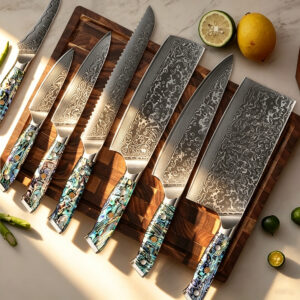 Damascus Chef Knife Series with Abalone Shell Handles — 10 Profiles