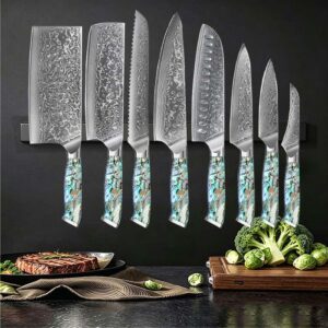 Damascus Kitchen Knife Series with Shell Handles — 8 Profiles