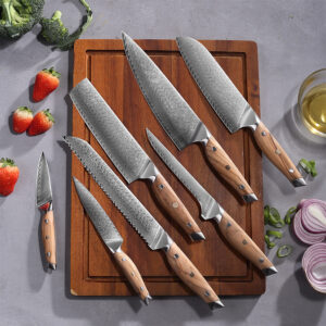 Olive Wood Damascus Knife Series — 7 Profiles